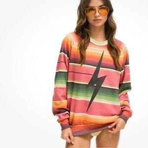 Aviator Nation Tulum Serape Bolt Stitch Sweatshirt in Pink Size L